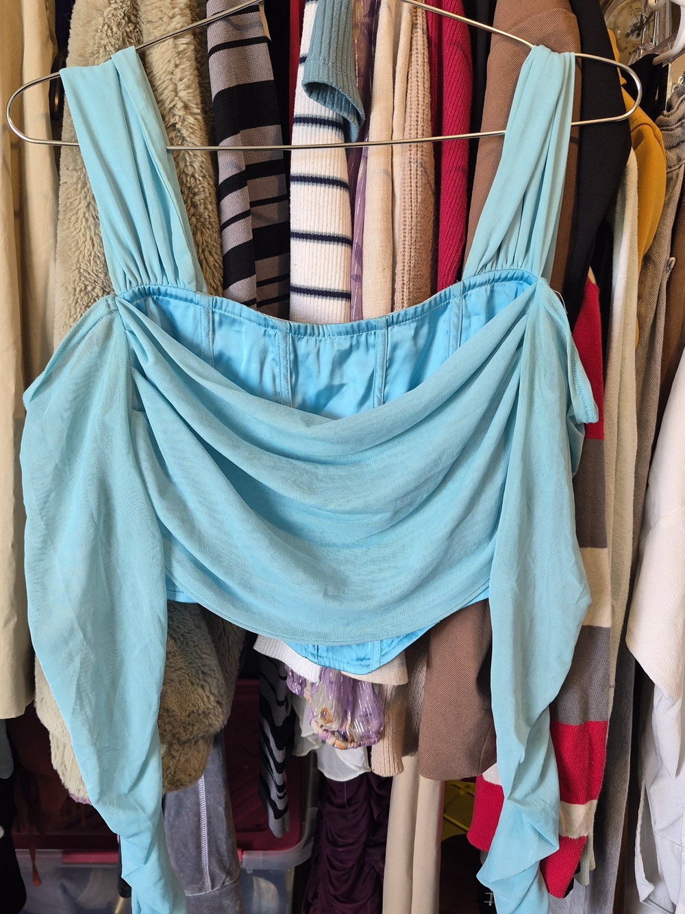 Cider Sky Blue Draped Crop Top